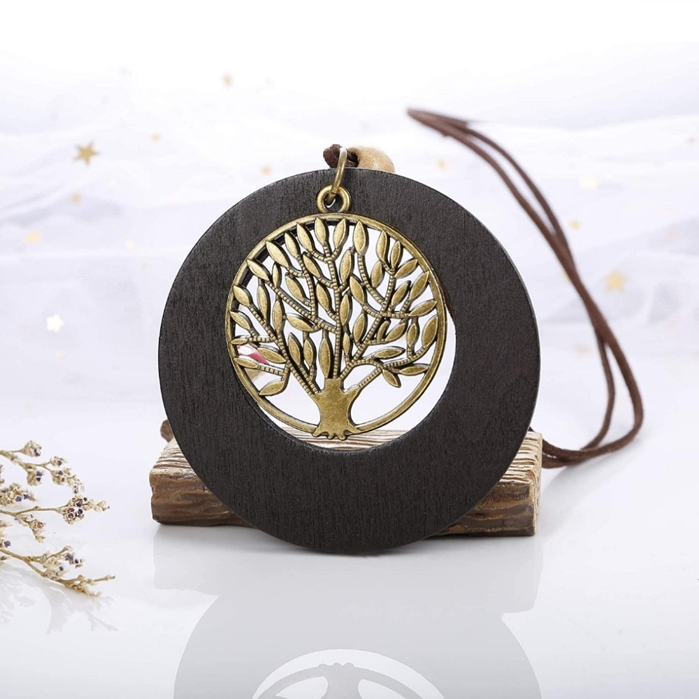 Vintage Wooden Long Pendant Necklace